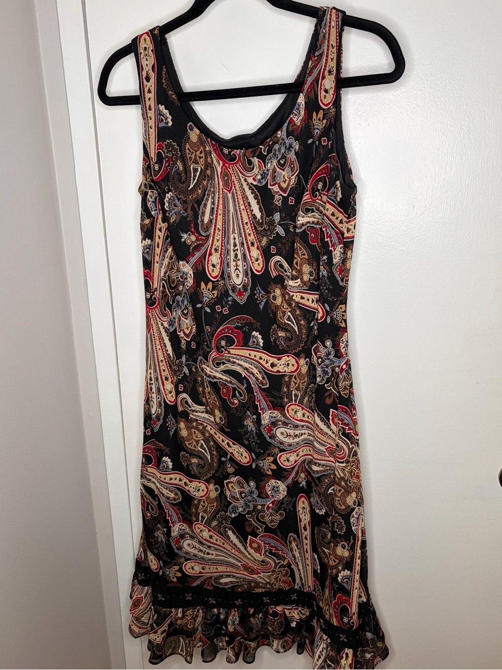 Black Paisley Tank Mini Dress with Ruffle Hem